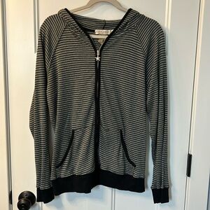 Fresh Produce Ribbed Striped Full Zip Hoodie - dark gray and silver XL